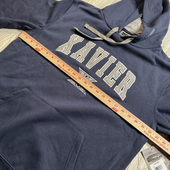 Xavier Musketeers Logo Hoodie Men’s L Blue Stadium Athletics Sewn Letters  New - Picture 9 of 12